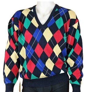 Pringle Argyle Sweater Mens L Preppy Cotton Heavyweight V Neck Golf Hong Kong